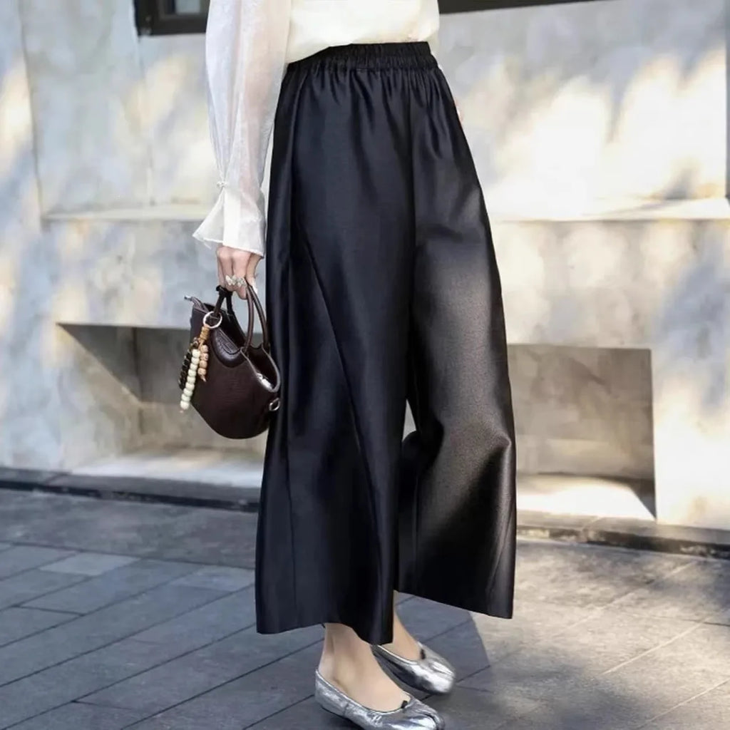 New Chinese Style Nine-Piece Silk-Light Casual Pants Women's Loose Fit Trousers in Peach Blossom White Elegant And Retro