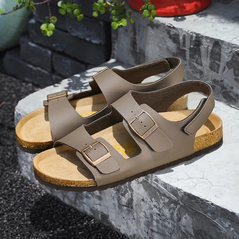 Summer Flats Cork Slippers Men's Sandals Flat Heel Casual Shoes Beach Shoes Softwood Slippers Comfortable Slip-On Footwear