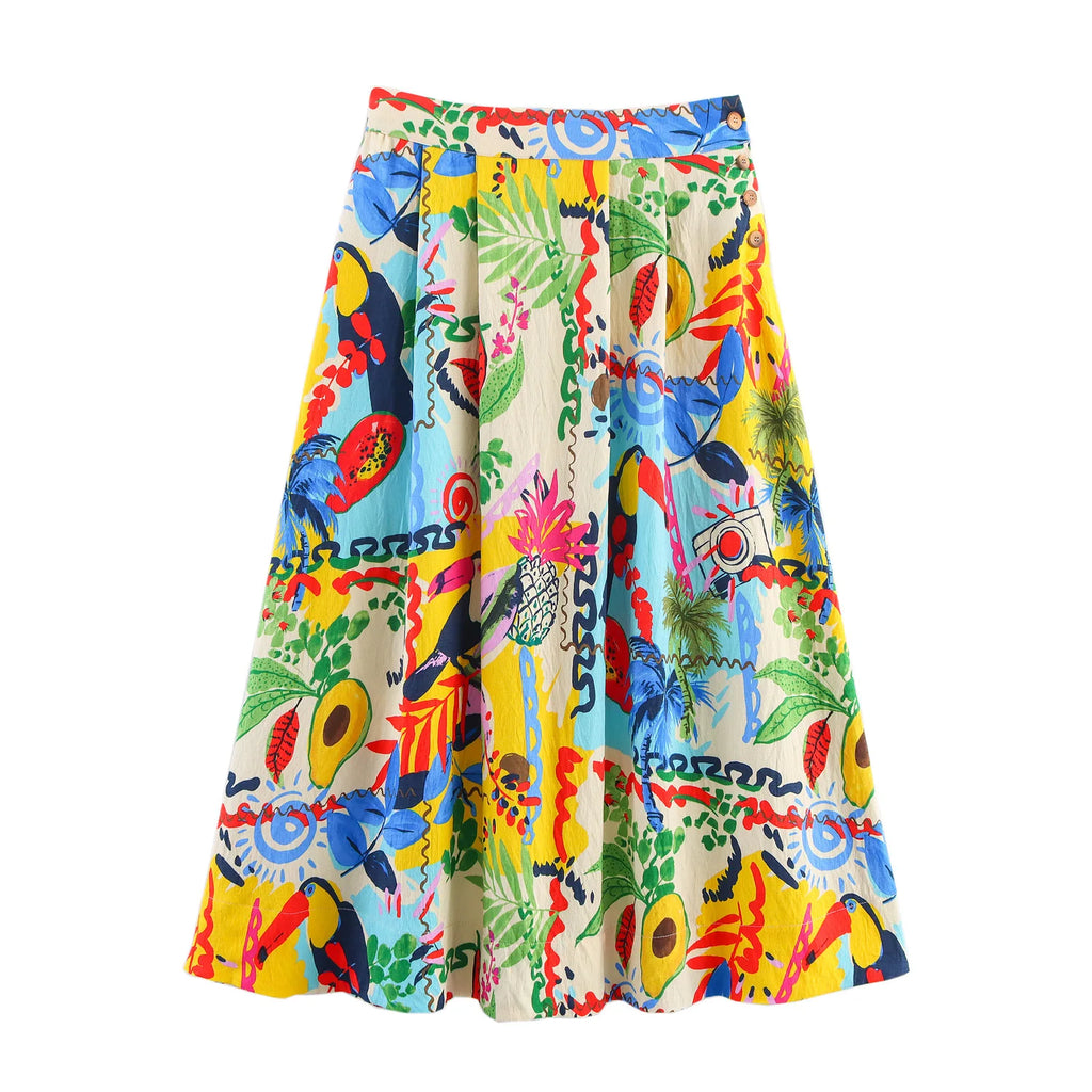 Fashionable Casual Tropical Print Cloak Style Midi Skirt Spring Summer New Arrival Women's Clothing Cotton Polyester Blend