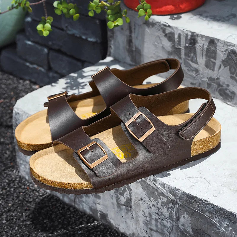Summer Flats Cork Slippers Men's Sandals Flat Heel Casual Shoes Beach Shoes Softwood Slippers Comfortable Slip-On Footwear