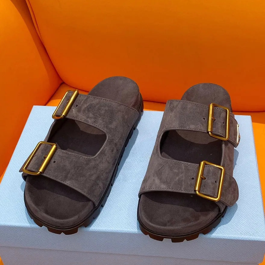 Roman Style Asymmetrical Bottom Sandals Genuine Leather Beach Slippers Women's Outdoor Wear Breathable Anti-slip Comfortable