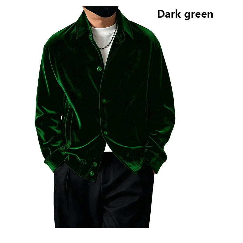 Natural Silk Velvet Men's Jacket - Long-sleeved Collar Formal Coat - Loose, Comfortable, Soft, Smooth, Casual Shirt