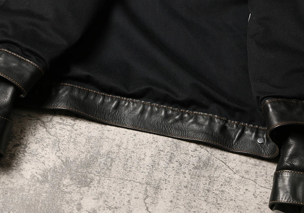 Black Autumn Leather Jacket Men Retro Style Plus Size 4XL Genuine Natural Thick Cowhide Single Breasted Casual Denim Coat