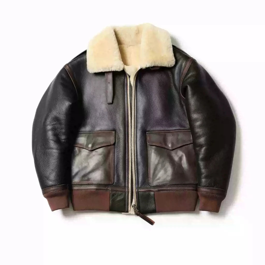 Black Winter Shearling Jacket Men Military Style Plus Size 4XL Genuine Natural Thick Sheepskin Turn-Down Collar A2 Flight Coat