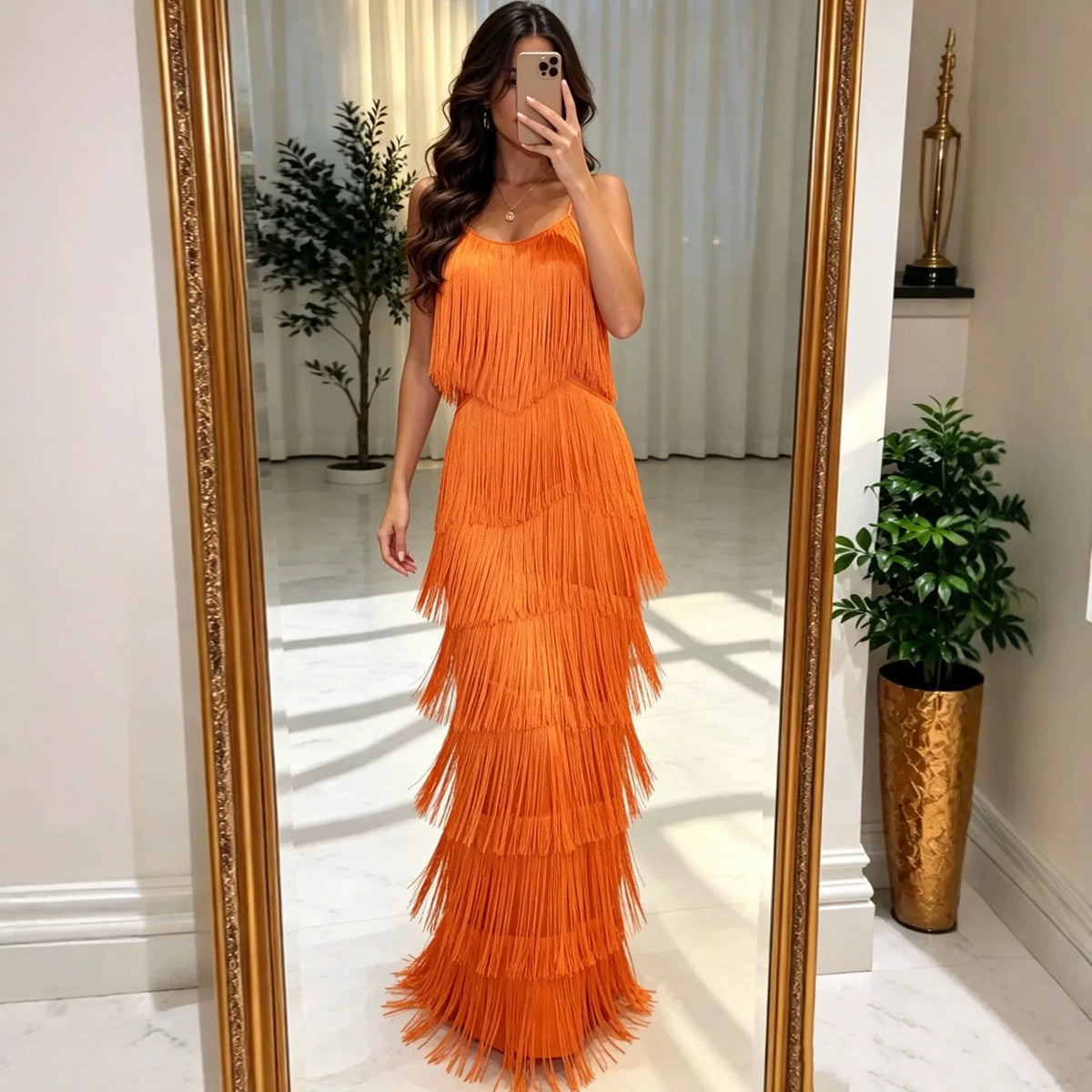 Long Sexy Evening Gown Women's Dress with Tassel Belt Polyester Fabric Sleeveless mid Waist Pure Color Ball Gown Skirt