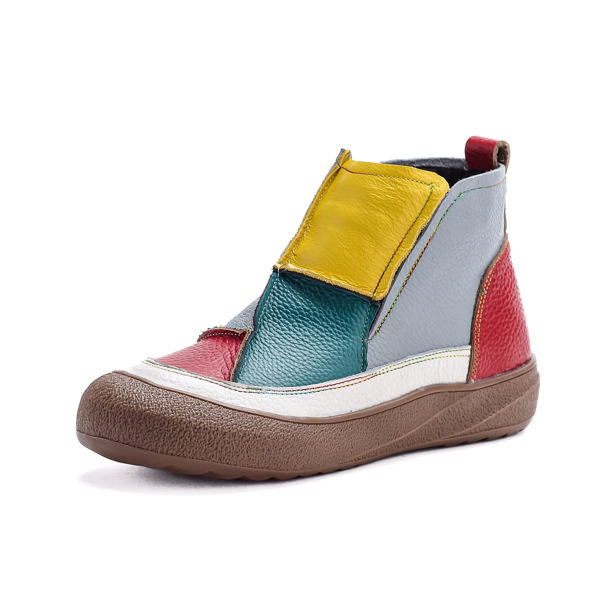 Comfortable Casual Women's Short Boots Spring Autumn Winter Seasonal Wear Breathable Warm Leather Slip-On Shoes Color Block D...
