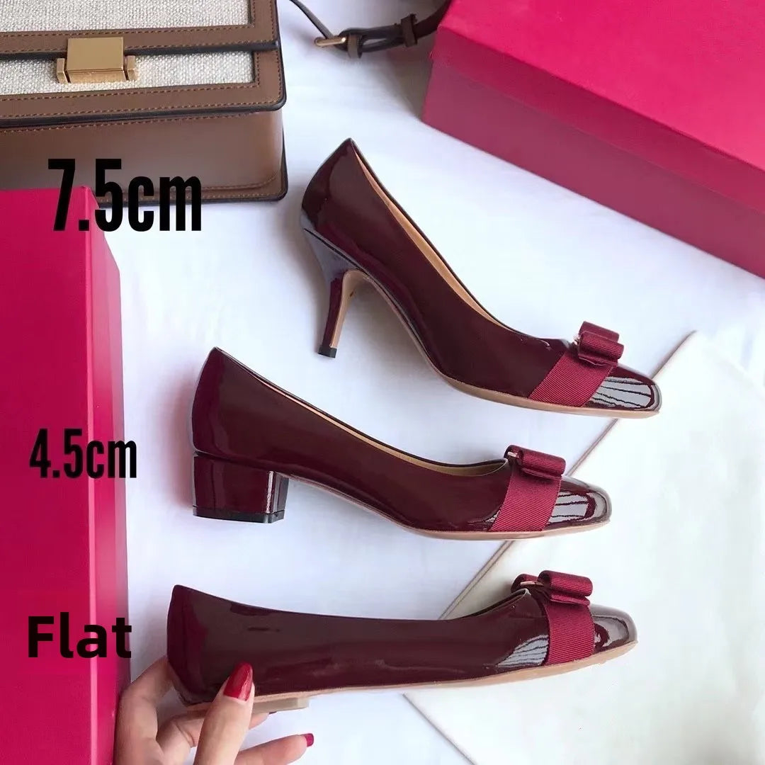 Comfortable round Toe High Version Spring New Style Red Shoes with Bow Tie Flat Heel Velvet Women Casual Shoes Ballet Flat