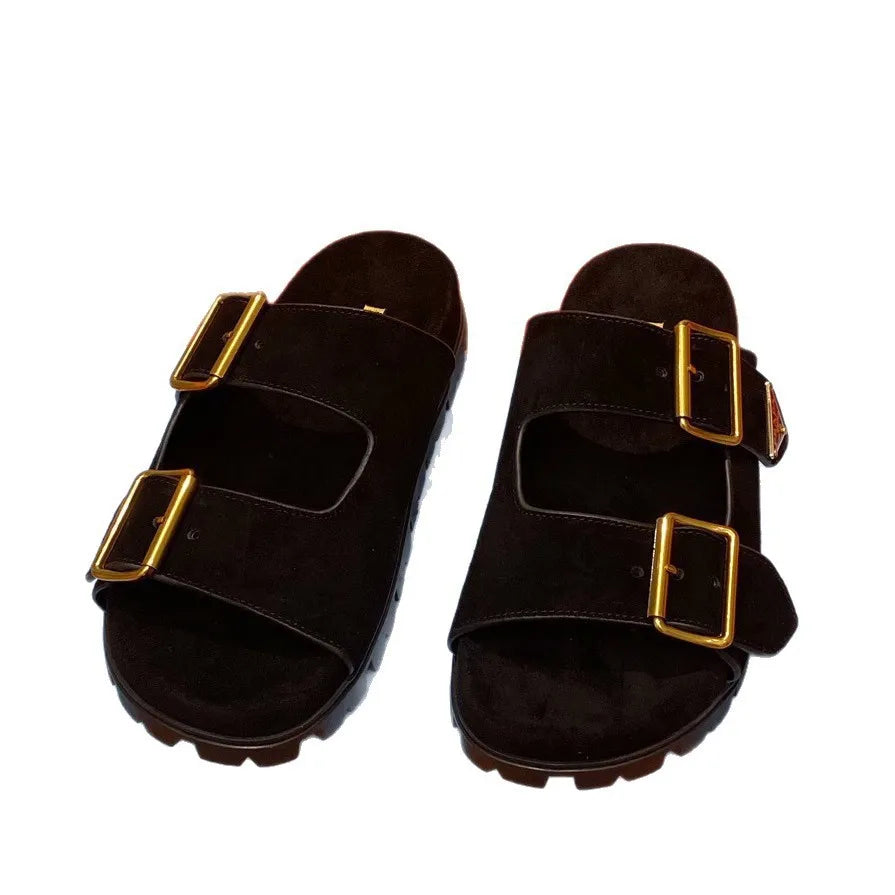 Roman Style Asymmetrical Bottom Sandals Genuine Leather Beach Slippers Women's Outdoor Wear Breathable Anti-slip Comfortable