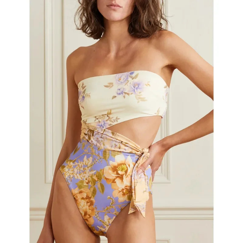 2024 One-Piece Swimsuit Waist Hollow out Flower Print Swimwear Set Floral Patterned Monokinis Sportswear And Accessories