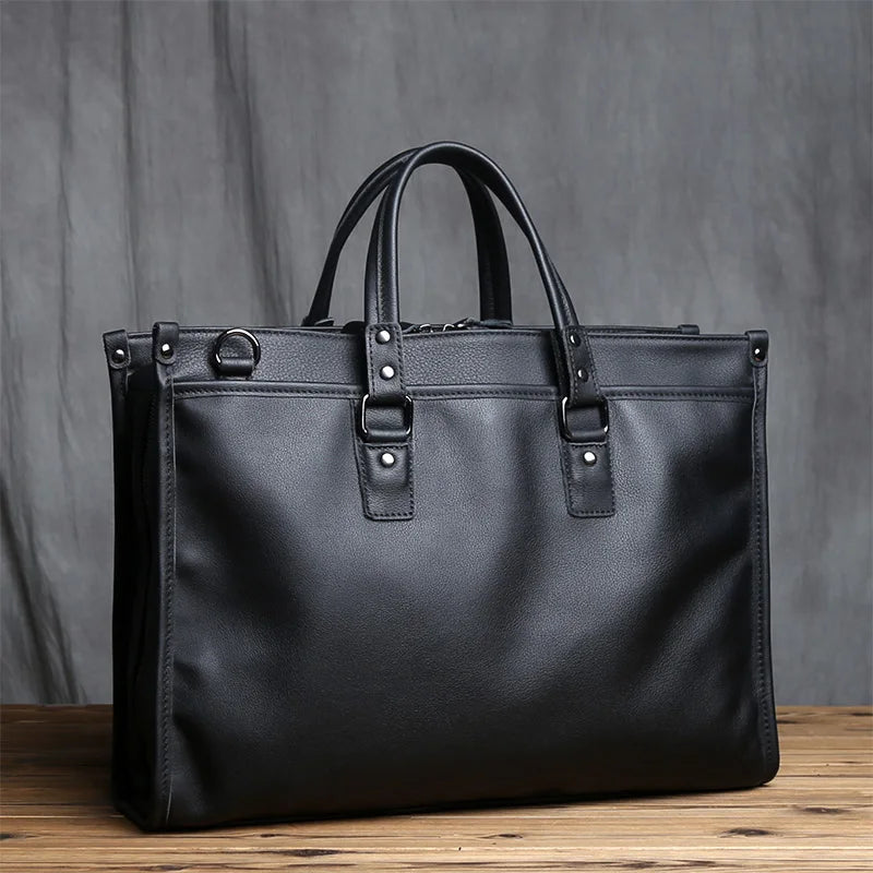 NZPJ Genuine Leather Men Briefcase Natural Cowhide Casual Handbag Soft Leather Business Shoulder Bag For 16 Inch Laptop