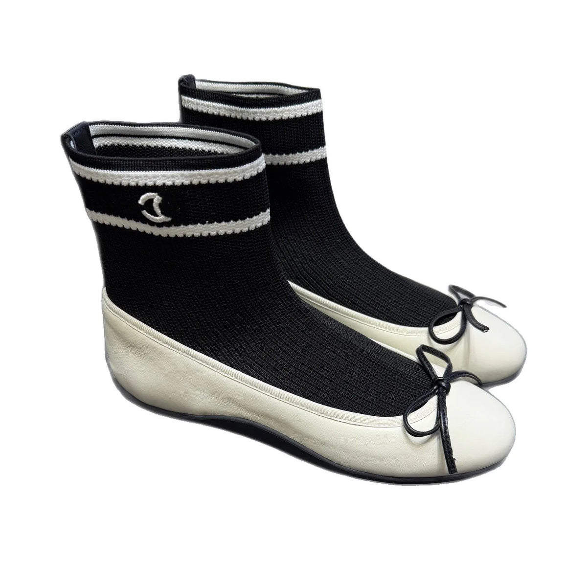 Elegant Mary Jane Shoes Women's Casual Butterfly Knot Elastic Slim Boots French Ballet Style Splicing Breathable Waterproof