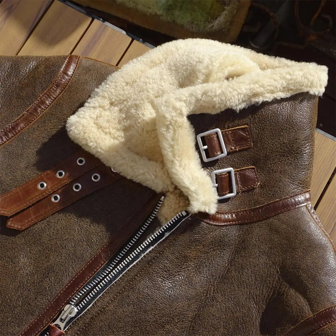 Dark Brown Winter Shearling Jacket Men Retro Style Plus Size 4XL Genuine Natural Thick Sheepskin Turn-Down Collar Flight Coat