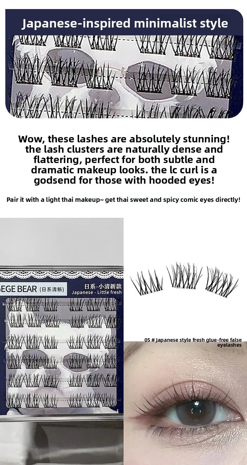 Natural Looking Lightweight Thin Glue-Free Fake Eyelashes Gege Bear Artificial Fiber Easy to Handle Bear Mascara Extensions