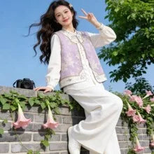 New Chinese Style Nine-Piece Silk-Light Casual Pants Women's Loose Fit Trousers in Peach Blossom White Elegant And Retro