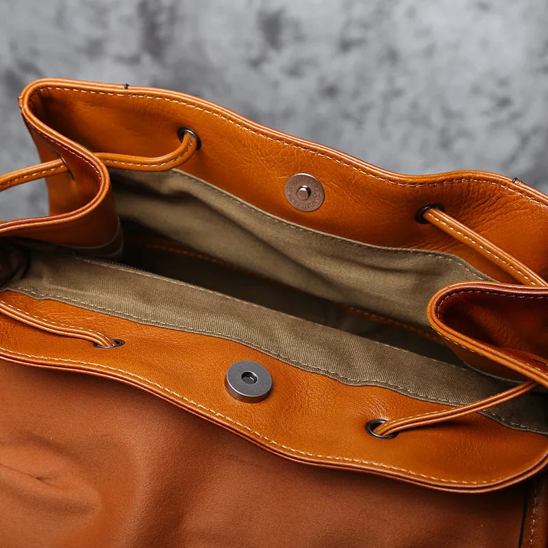 NZP Retro Leather Men's Backpack European and American Fashion Travel Bag Top Layer Cowhide Casual School Bag Laptop Bag