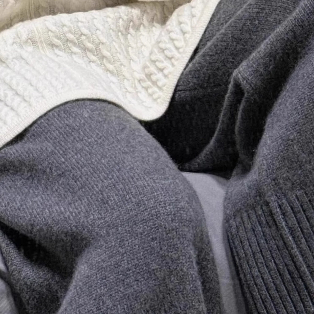 Gray Woolen Knitted Wide Leg Pants Women's Casual Straight Leg Sweatpants Small Size Comfortable Loose Fit Autumn Winter
