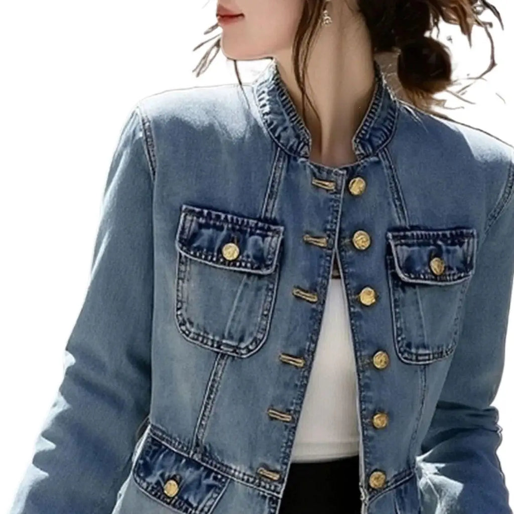 Stylish Unique Blue Denim Jacket Cool And Trendy Korean Style Autumn Winter Casual Long Sleeve Polo Collar Jeans Coat