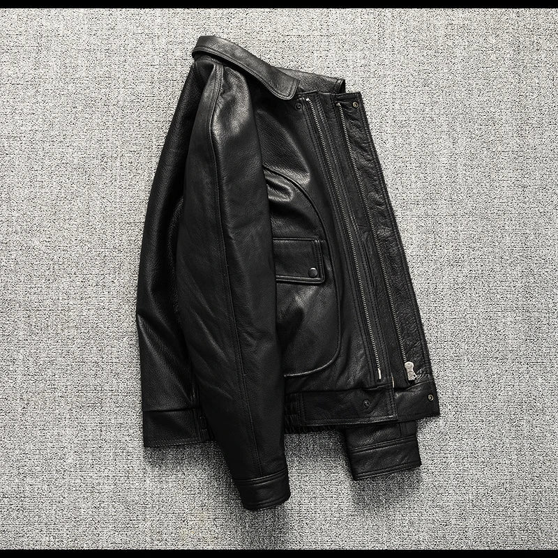 Black Winter Leather Jacket Men Retro Style Plus Size 5XL Genuine Natural Sheepskin Turn-down Collar Loose Casual Leather Coat