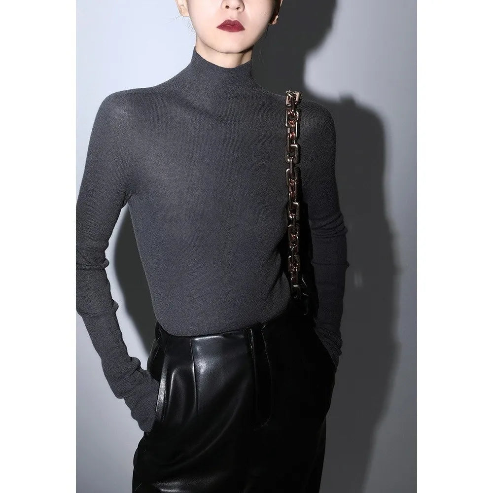 Mogas Luxury Cashmere Silk Seamless One-Shoulder Knitted Sweater Women's Autumn Winter Base Layer Fashionable Business Commut...