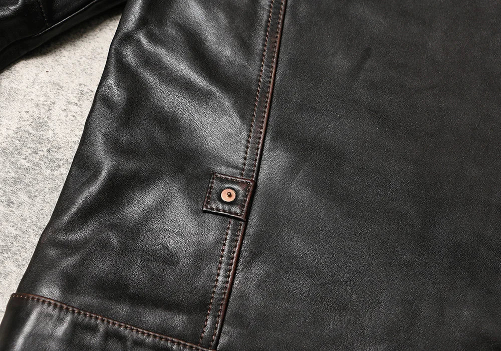 Black Autumn Leather Jacket Men Vintage Style Plus Size 5XL Genuine Natural Cowhide Turn-Down Collar Single Breasted Coat