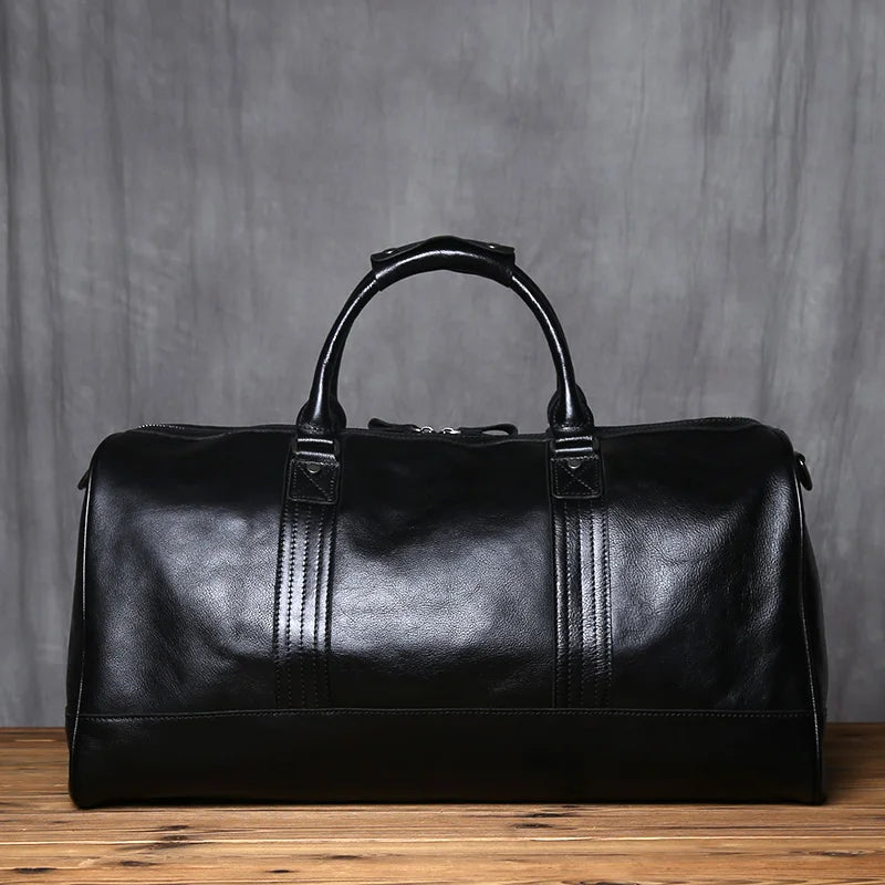 NZPJ Genuine Leather Men Travel Bag Natural Cowhide Handbag Casual Crossbody Bag Large Capacity Luggage Bag For 16 Inch Laptop