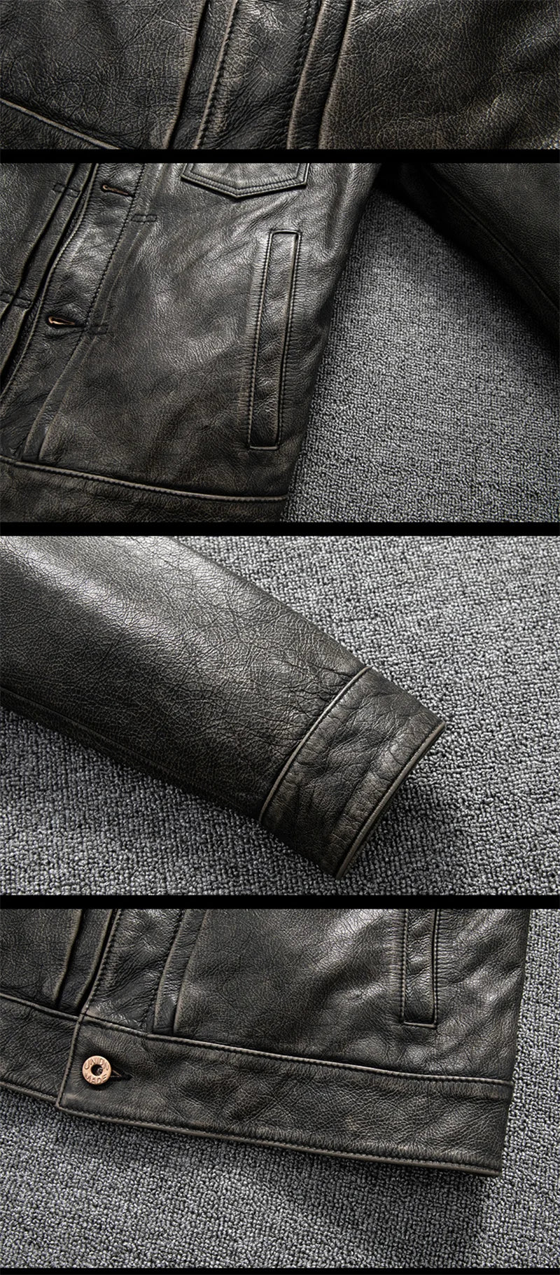 Black Spring Leather Jacket Men Vintage Style Plus Size 5XL Genuine Natural Cowhide Turn-Down Collar Single Breasted Coat