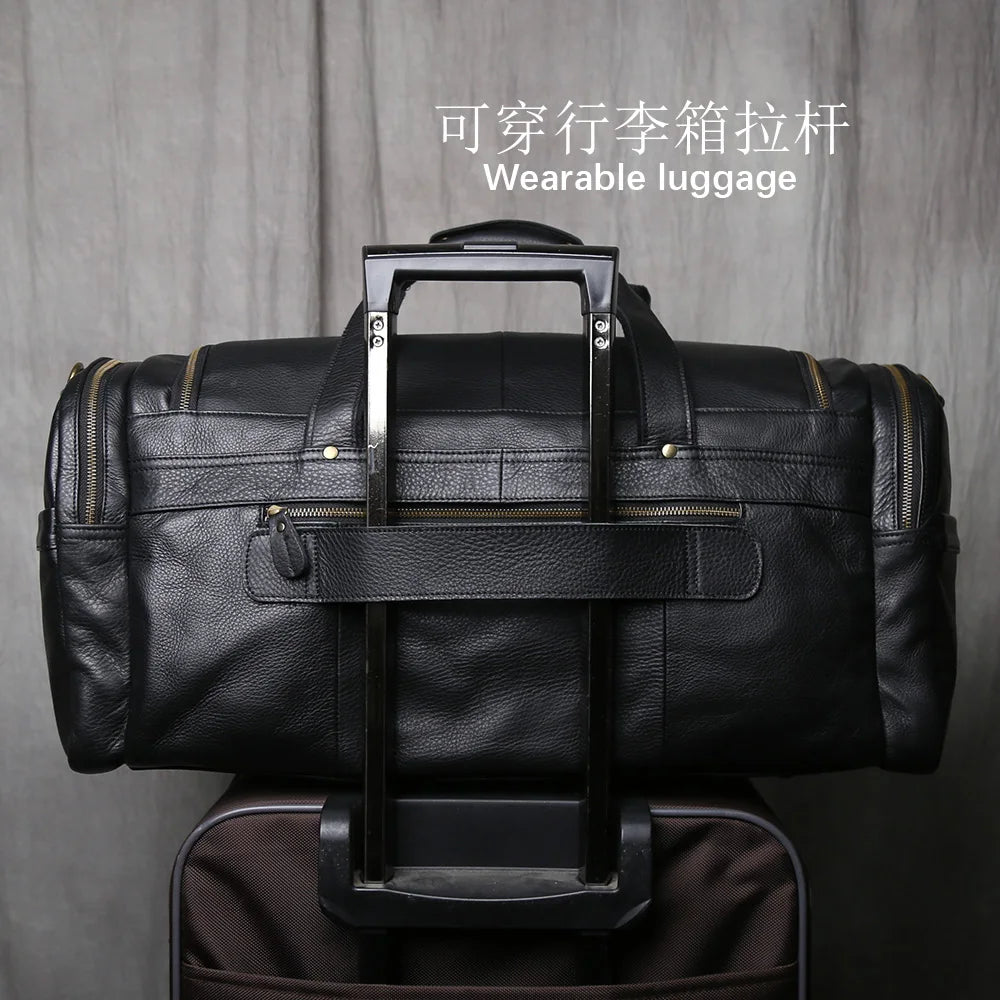 Retro Men's Hand Luggage Bag Leather Travel Bag Top Layer Cowhide Large Capacity One Shoulder Messenger Bag Casual Laptop NZPJ