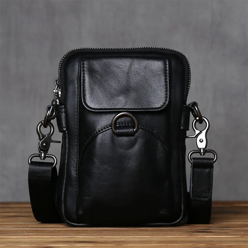 NZPJ Genuine Leather Men's Shoulder Bag Casual Crossbody Bag Top Layer Cowhide Belt Waist Bag Multi Compartment Phone Bag