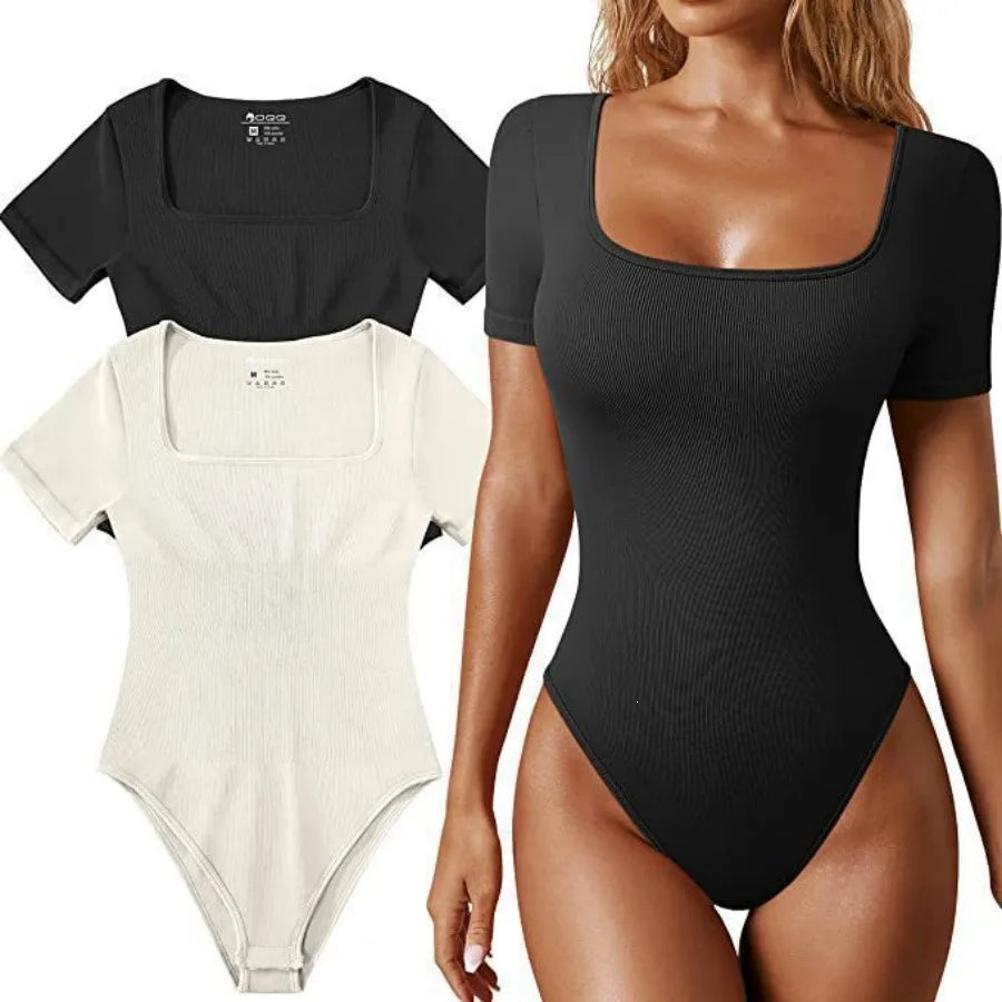 Summer 2026 Women's Yoga One-Piece Exercise Sportswear Short Sleeve Ribbed Ultra-Short Length Solid Color Fashionable Elegant