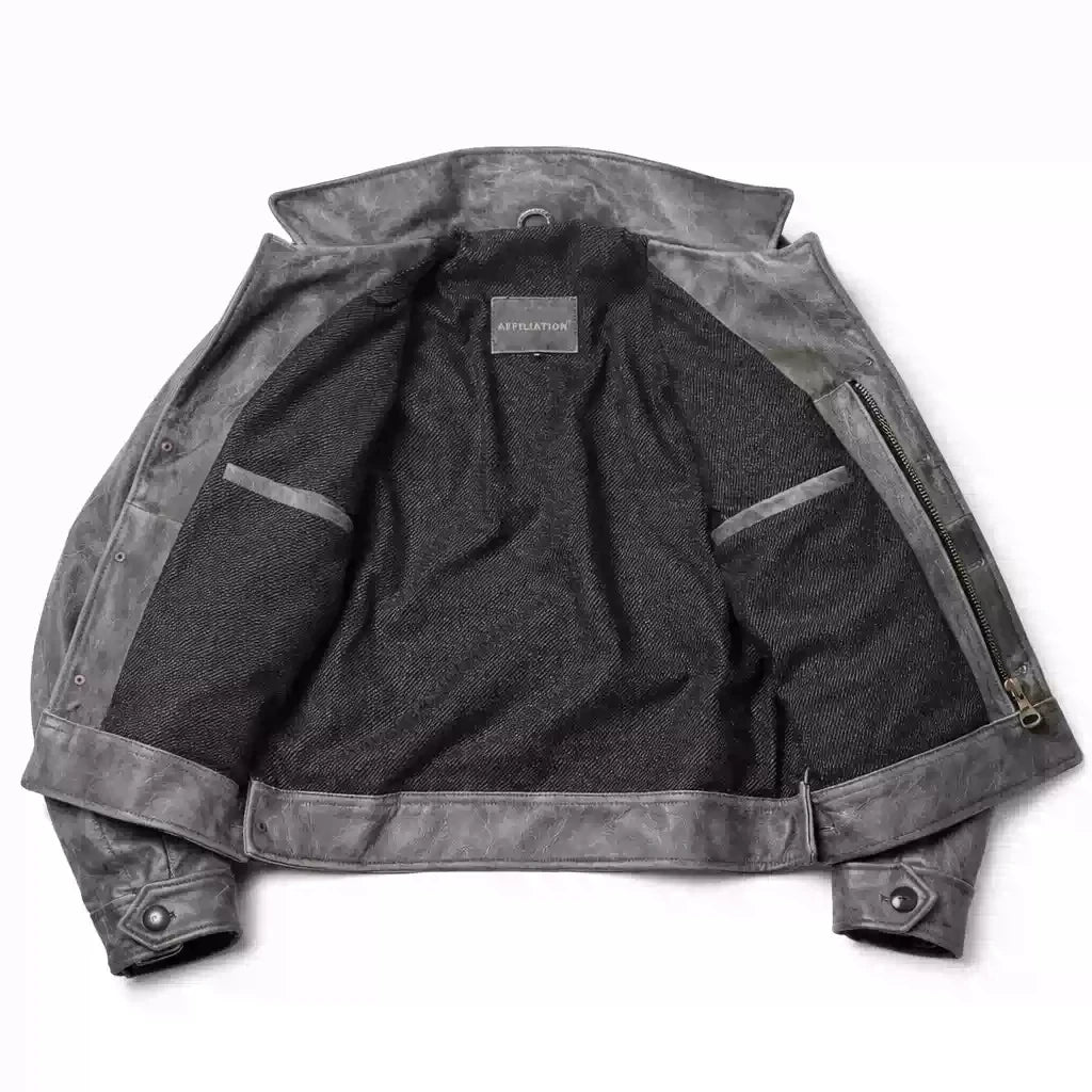 Grey Winter Leather Jacket Men Retro Style Plus Size 5XL Genuine Natural Thick Cowhide Turn-Down Collar Single Breasted P37 Coat