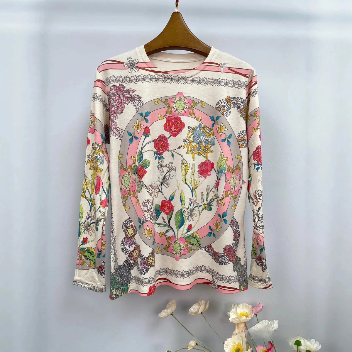 New Autumn Fashion Baby Cotton Long Sleeve T-Shirt All over Print Casual round Neck Elegant Loose Fit Versatile Comfortable
