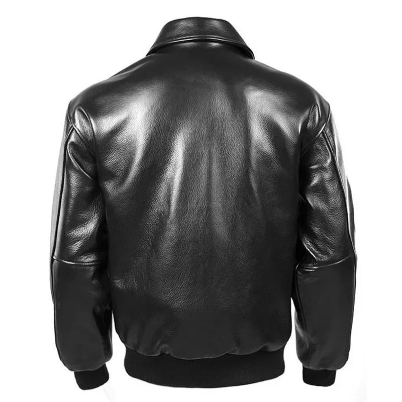 Black Winter Leather Jacket Men Military Style Europe Size Genuine Natural Thick Cowhide Warm Turn-Down Collar A2 Flight Coat