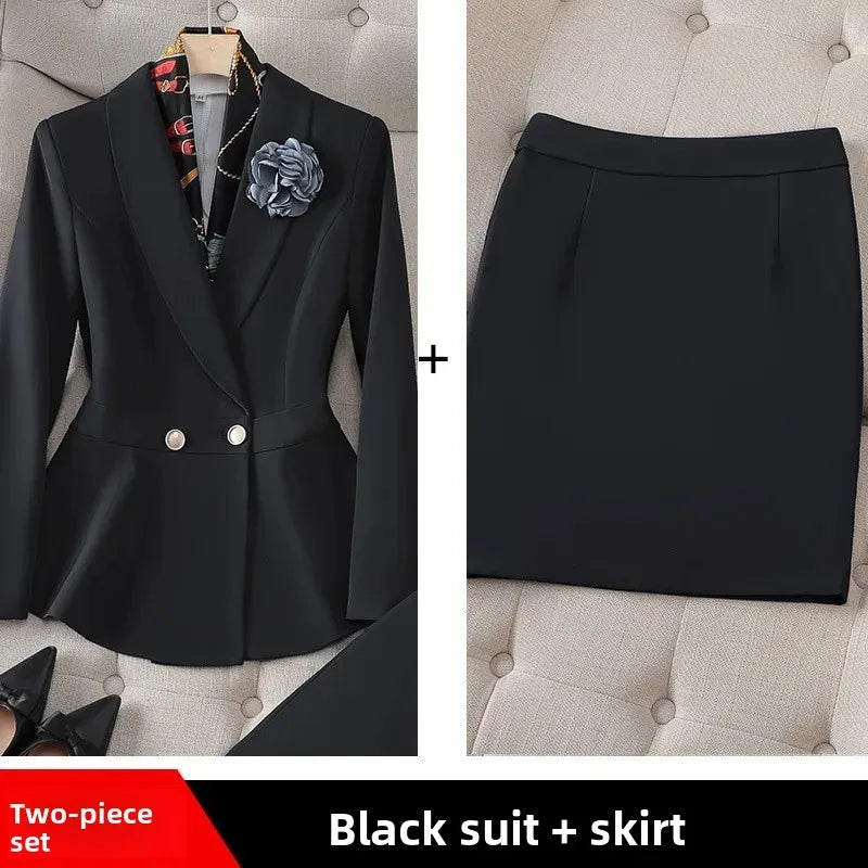 Professional Women's White Slim Fit Workwear Set Fashionable Commute Suit Knee-Length Polyester Fiber Midi Skirt