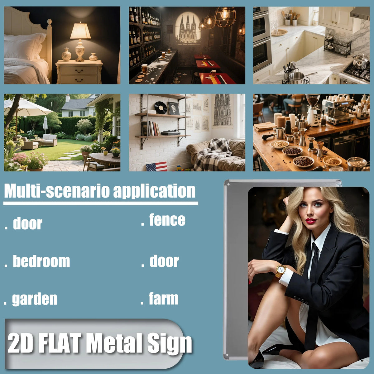 2D Vintage Businesswoman Metal Wall Sign 8x12 Inch, Elegant Outfit & Watch Design, Metal Wall Art for Home Office Cafe Bar Club