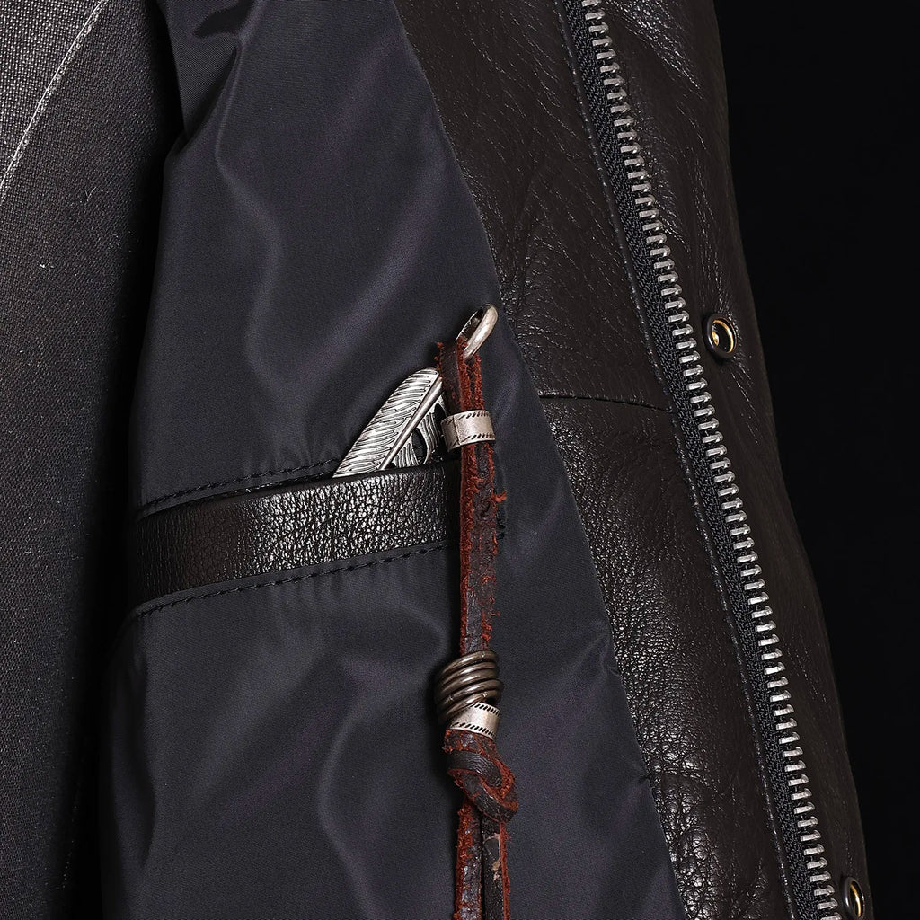 Black Winter Leather Jacket Men Retro Style Plus Size 5XL Genuine Natural Sheepskin Stand Collar Thick Warm Down Coat