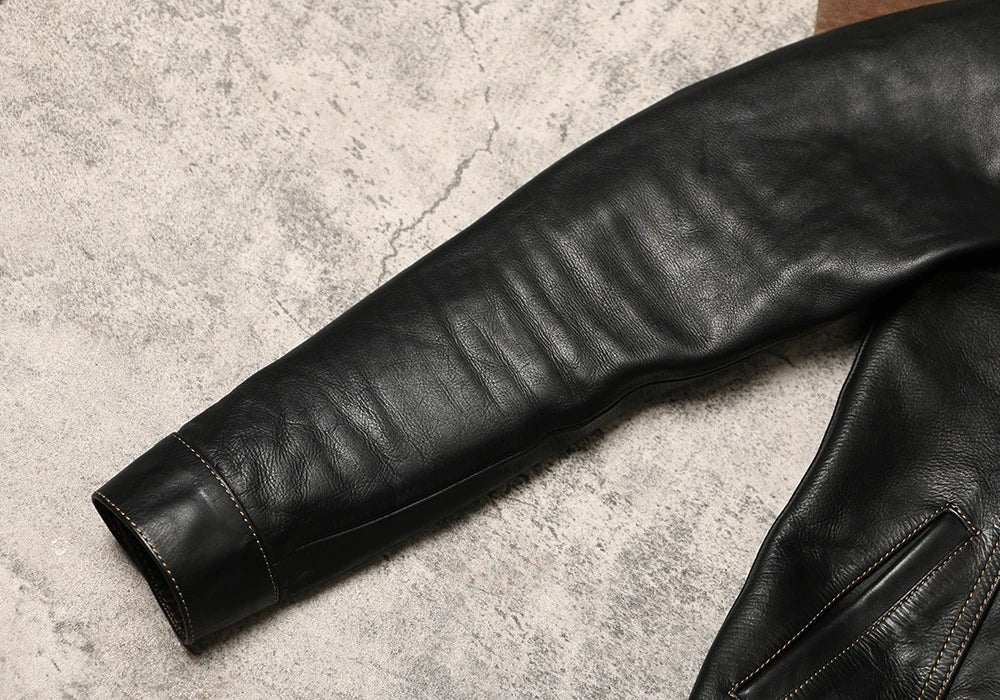 Black Autumn Leather Jacket Men Retro Style Plus Size 4XL Genuine Natural Thick Cowhide Single Breasted Casual Denim Coat