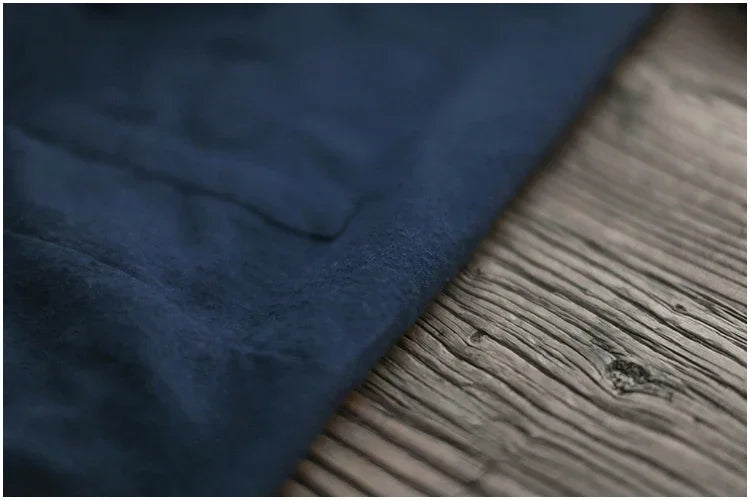 Artistic Vintage Deep Blues Cotton Strap Casual Trousers Women's 1701 European American Style