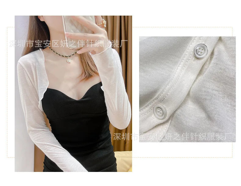 Women's Short Sleeveless Tank Top Outerwear Silk Shawl Cardigan Summer Fashion Ice Silk Cover up French Style Small Cannon