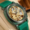 New Men's Watch with Gold Green Belt, Retro Style, Noble and Elegant Night Light Carving, Fully Automatic Mechanical Watch