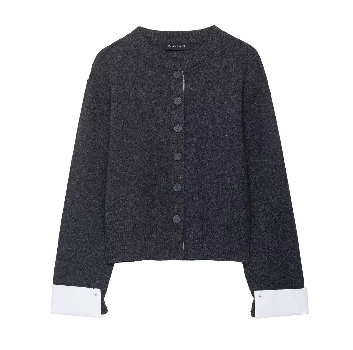 Fashionable round Neck Knitted Sweater with Single Button Elegant Style Polyester Fiber Long Sleeve Regular Fit Autumn New Ar...