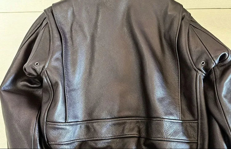Dark Brown Autumn Leather Jacket Women Retro Style Plus Size 3XL Genuine Natural Cowhide Wool Collar Military G1 Flight Coat