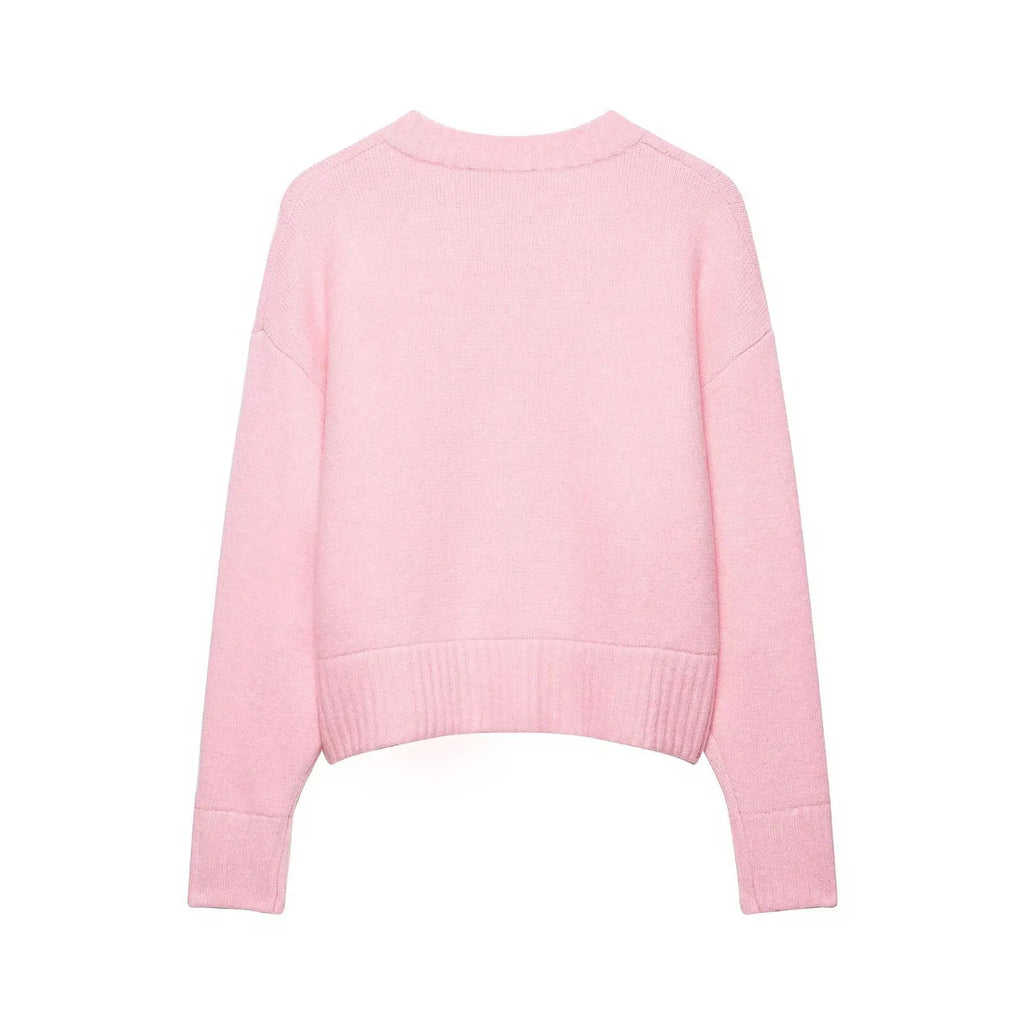 Loose Long Sleeve round Neck Knitted Sweater Women's Pure Color Single Button Autumn Winter New Style Comfortable Versatile K...