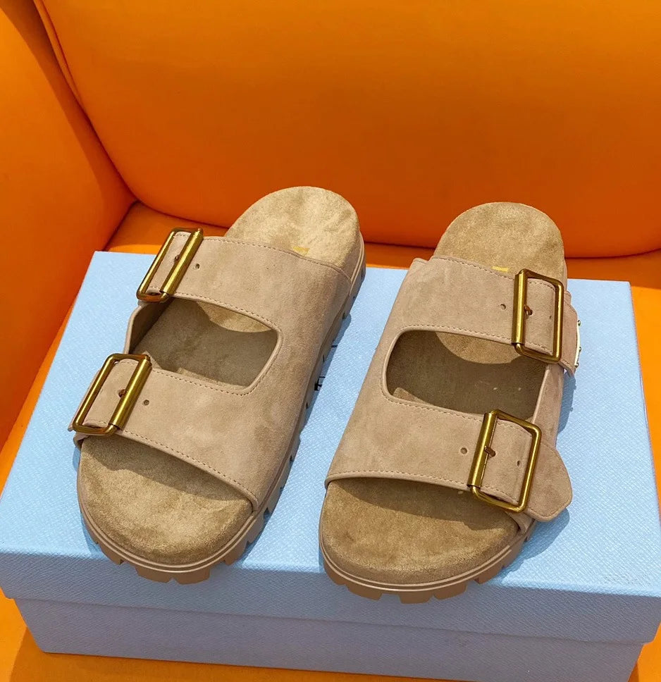 Roman Style Asymmetrical Bottom Sandals Genuine Leather Beach Slippers Women's Outdoor Wear Breathable Anti-slip Comfortable