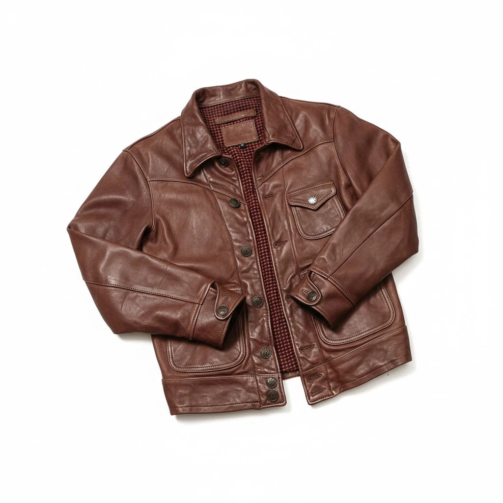 Genuine Natural Sheepskin Turn-Down Collar Single Breasted Coat Red Brown Spring Leather Jacket Men Retro Style Plus Size 4XL
