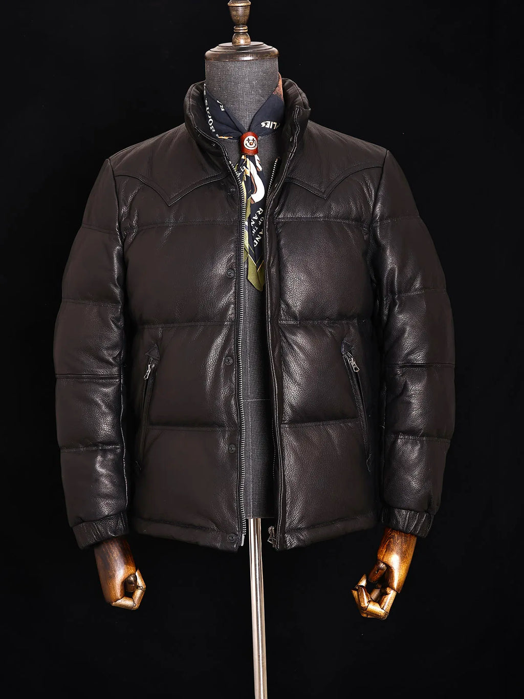 Black Winter Leather Jacket Men Retro Style Plus Size 5XL Genuine Natural Sheepskin Stand Collar Thick Warm Down Coat