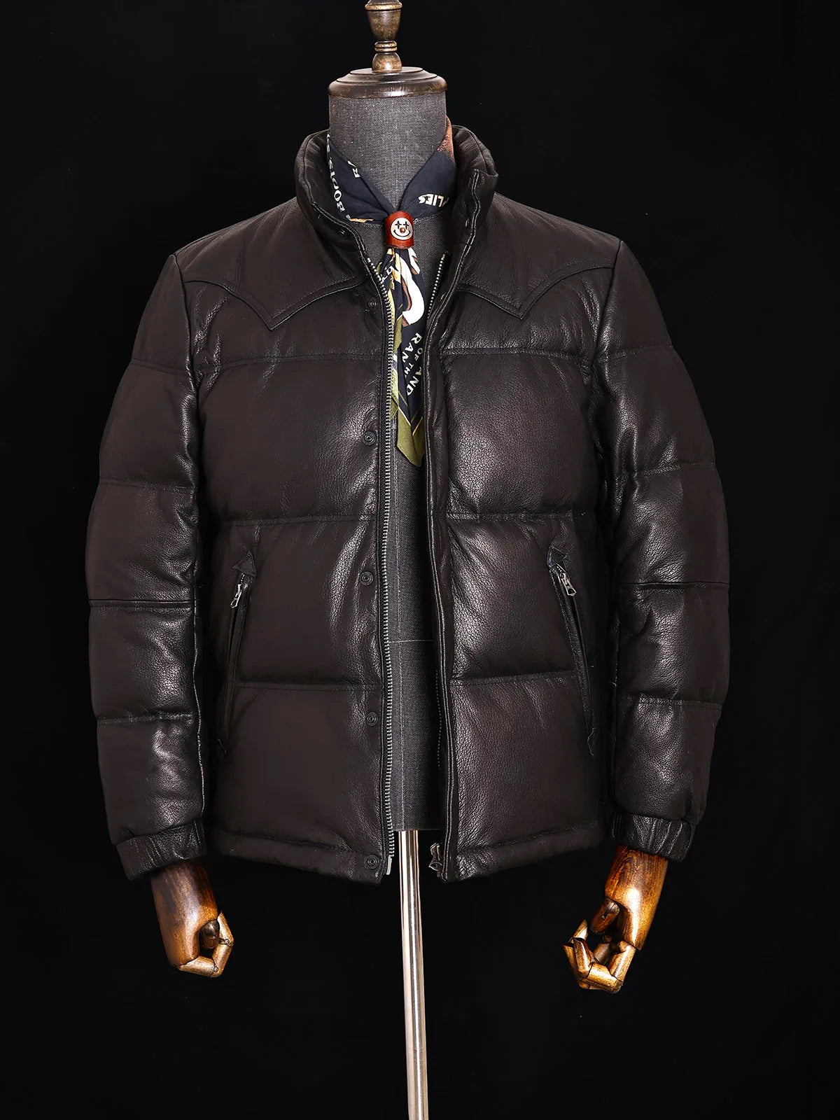 Black Winter Leather Jacket Men Retro Style Plus Size 5XL Genuine Natural Sheepskin Stand Collar Thick Warm Down Coat