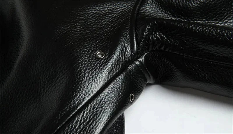 Black Winter Leather Jacket Men Military Style Europe Size Genuine Natural Thick Cowhide Warm Turn-Down Collar A2 Flight Coat