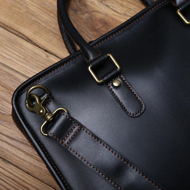 NZPJ Men's Briefcase Leather Handbag Retro Top Layer Cowhide Laptop Bag Crazy Horse Leather Shoulder Messenger Bag Luxury Bag