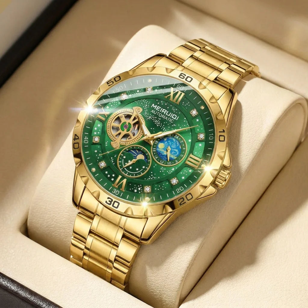 1Pcs Men's Green Dial Alloy Strap Vintage Fashion Classic Fashion Details Quartz Watch For Business Party Holiday
