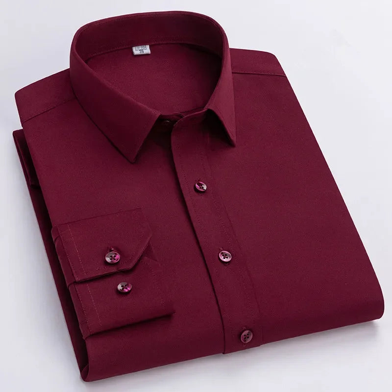 Micro Elasticity Soft Cozy No Pockets Thin Formal White Work Shirt Business Long-sleeved Shirt Men Slim Fit Non-iron Work Shirt